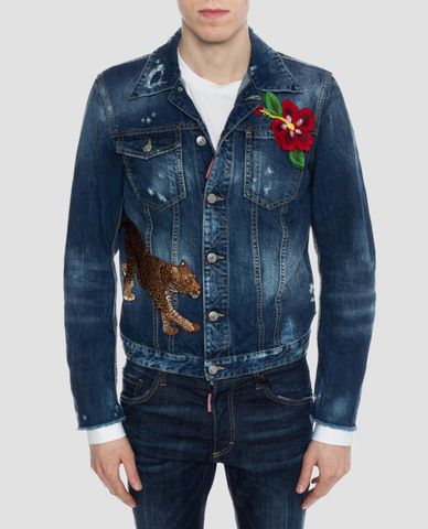  DSQUARED2 - Áo khoác nam denim họa tiết thêu Holes 
