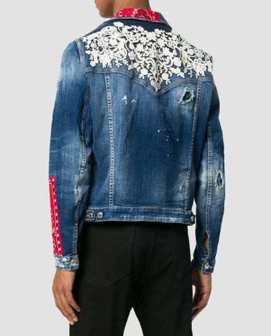  DSQUARED2 - Áo khoác jeans nam phối lace Patch-Work 