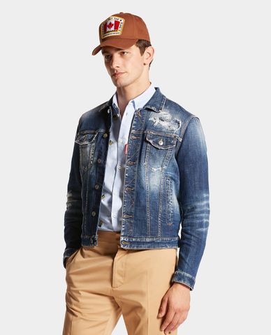  DSQUARED2 - Áo khoác denim nam cổ bẻ tay dài phối wash bạc Dan 
