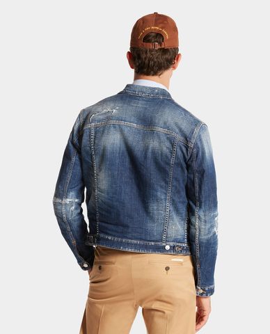  DSQUARED2 - Áo khoác denim nam cổ bẻ tay dài phối wash bạc Dan 
