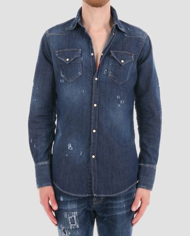  DSQUARED2 - Áo sơ mi nam denim vạt bầu 