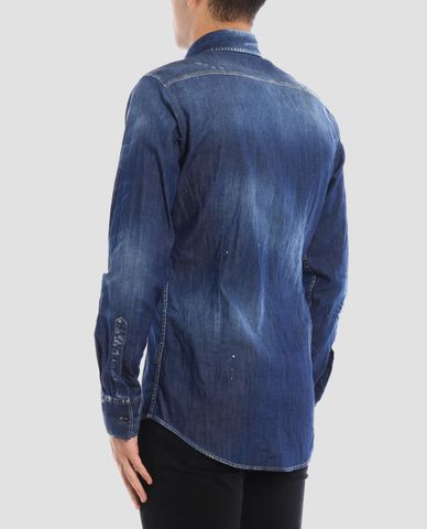  DSQUARED2 - Áo sơ mi nam chi tiết wash bạc rách vải 