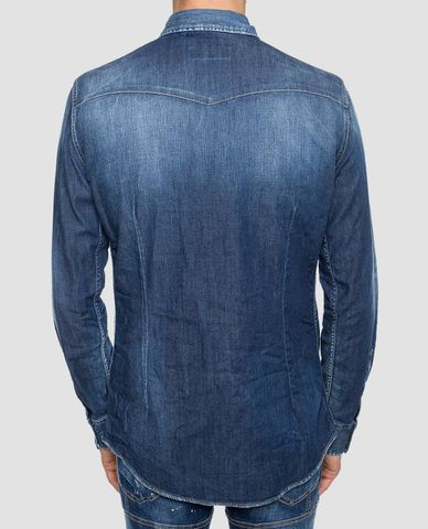  DSQUARED2 - Áo sơ mi nam denim túi hoa Blue 