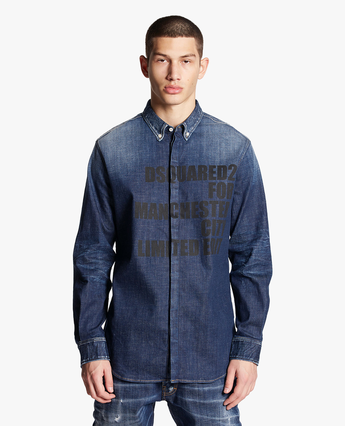 DSQUARED2 - Áo sơ mi denim nam cổ bẻ tay dài Manchester City