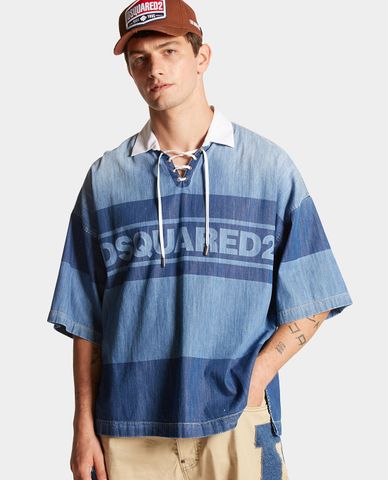  DSQUARED2 - Áo polo nam denim cổ bẻ tay ngắn Rugby 