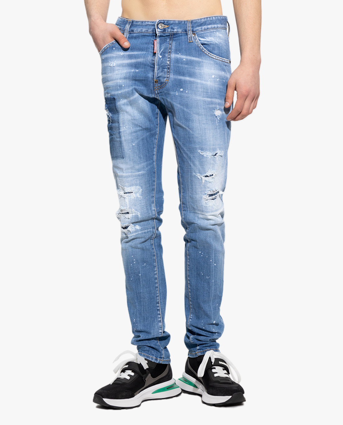 DSQUARED2 - Quần jeans nam ống đứng wash bạc rách vải cá tính