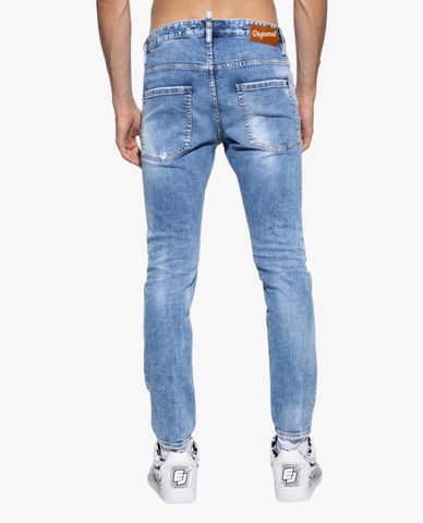 DSQUARED2 - Quần jeans nam phom ôm wash bạc rách vải 