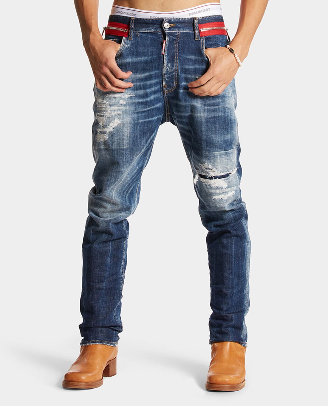 DSQUARED2 - Quần jeans nam ống đứng rách wash bạc 642