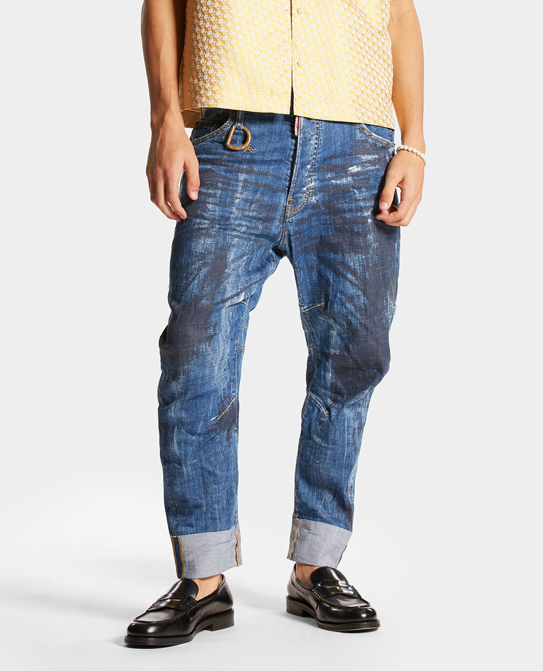 DSQUARED2 - Quần jeans nam ống đứng wash bạc Dark Black Shadow