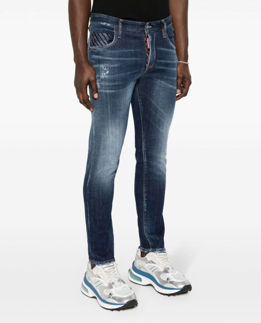 DSQUARED2 - Quần jeans nam ống đứng phối wash bạc
