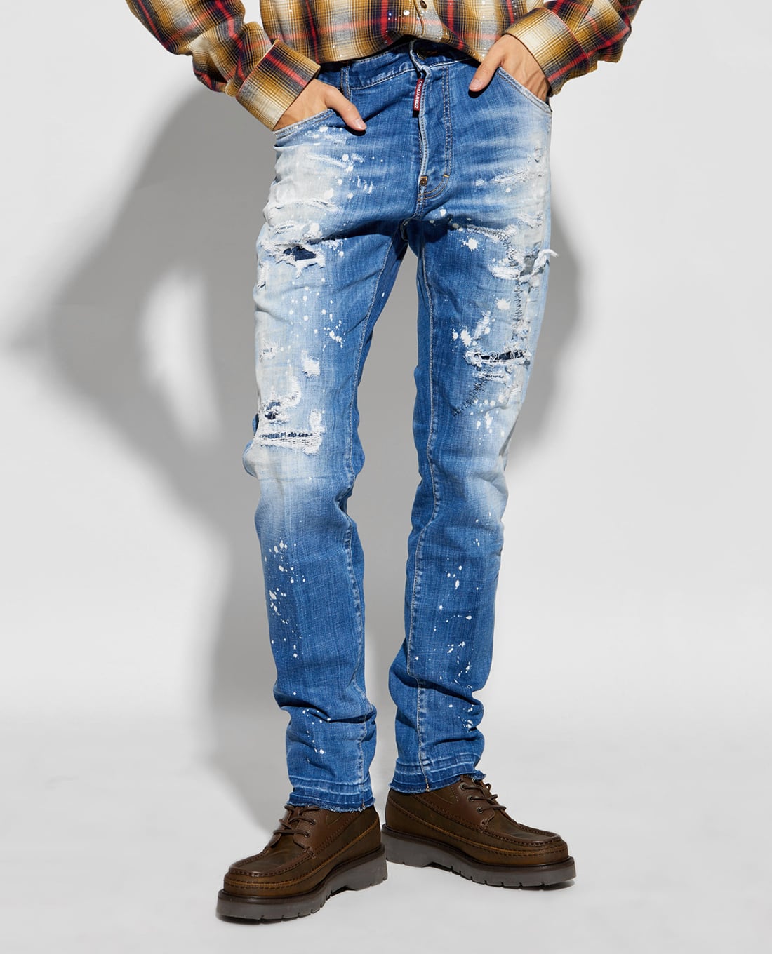 DSQUARED2 - Quần jeans nam ống đứng wash bạc rách vải Cool Guy