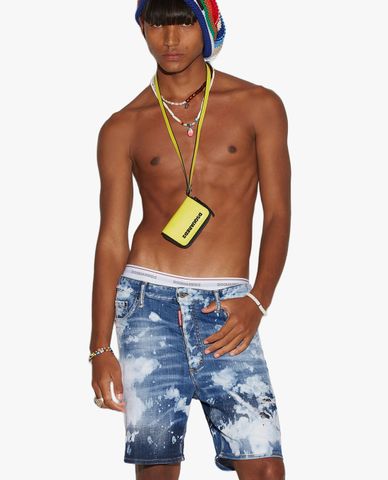  DSQUARED2 - Quần shorts jeans nam wash bạc thời trang 