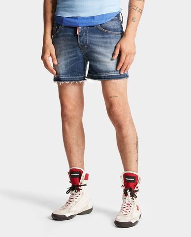  DSQUARED2 - Quần short jeans nam phối wash bạc kèm tua rua Rocco 