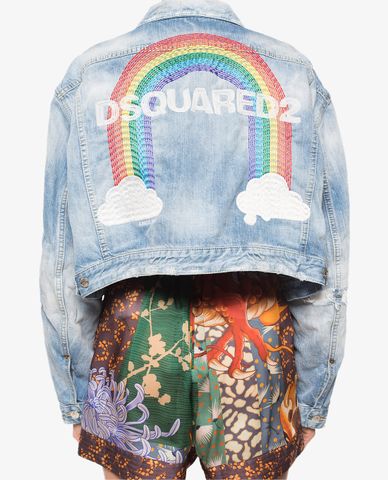  DSQUARED2 - Áo khoác denim nữ cổ gập tay dài phối logo 