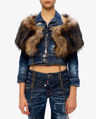  DSQUARED2 - Áo khoác nữ denim Faux Fur 