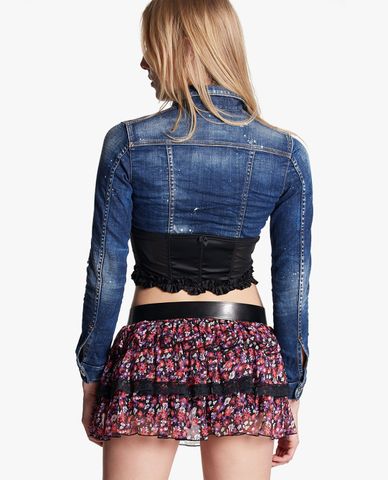  DSQUARED2 - Áo khoác denim nữ phom croptop Cloudy Wash Corset 