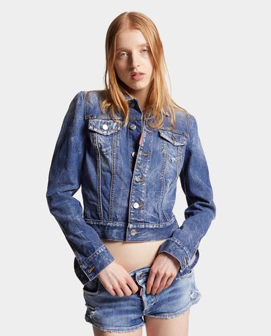  DSQUARED2 - Áo khoác denim nữ wash bạc Worker 