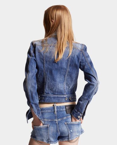  DSQUARED2 - Áo khoác denim nữ wash bạc Worker 