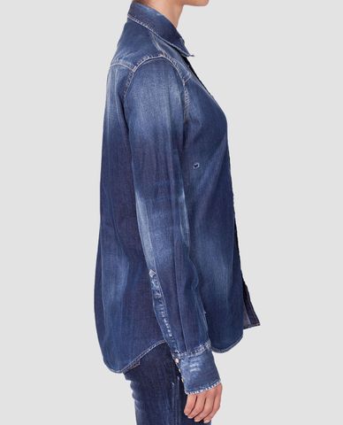  DSQUARED2 - Áo sơ mi nữ denim tay dài Rose Patch 