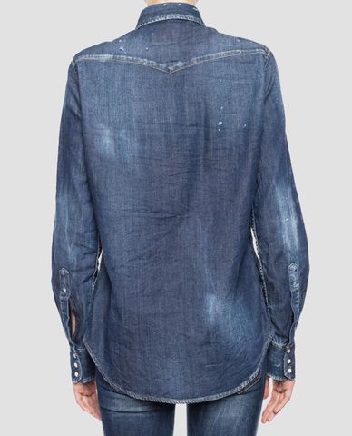  DSQUARED2 - Áo sơ mi nữ denim phối túi vuông cổ gập Flower Patch 