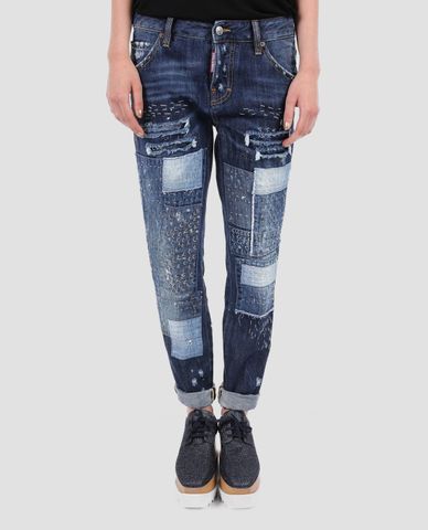  DSQUARED2 - Quần jeans nữ ống suông Workwear Stitched Patchwork Denim 