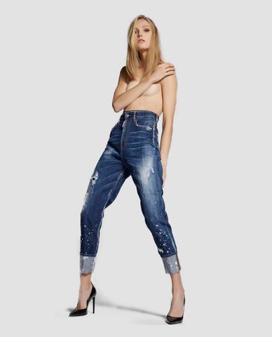  DSQUARED2 - Quần jeans nữ lưng cao Splashed Cuff 80's 