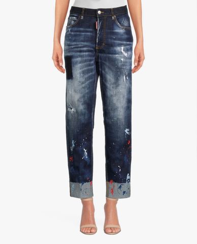  DSQUARED2 - Quần jeans nữ xoắn gấu Dark Splatter Wash Jennifer 