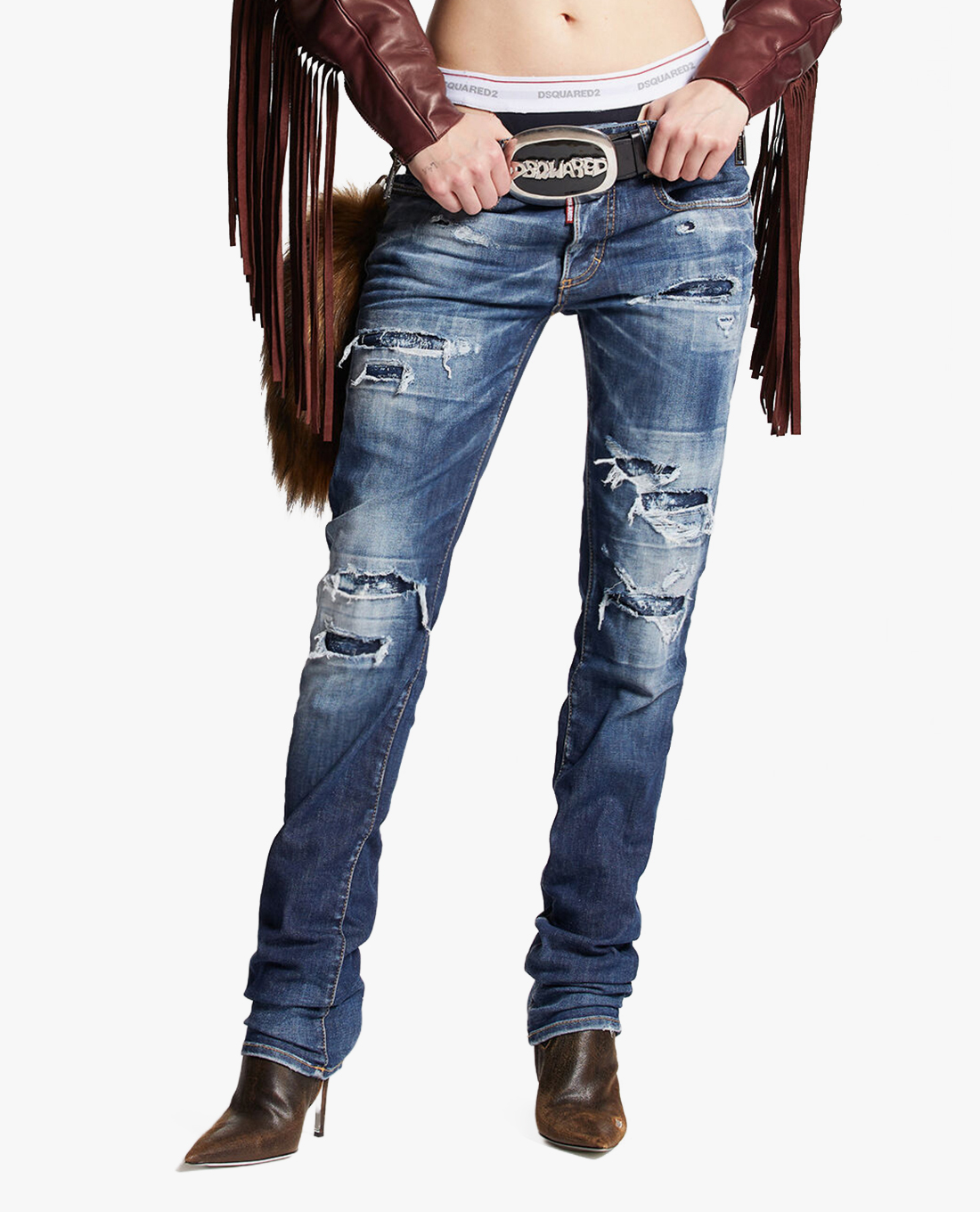 DSQUARED2 - Quần jeans nữ phom ôm rách vải Medium Ripped Wash