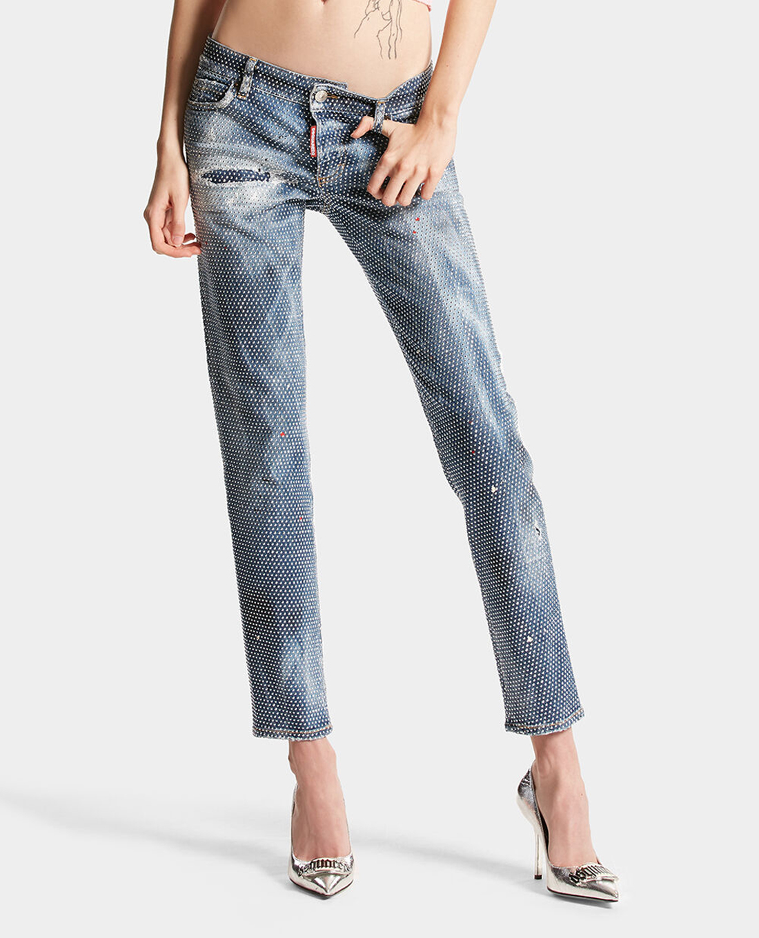 DSQUARED2 - Quần jeans nữ ống đứng phối wash bạc Hollywood