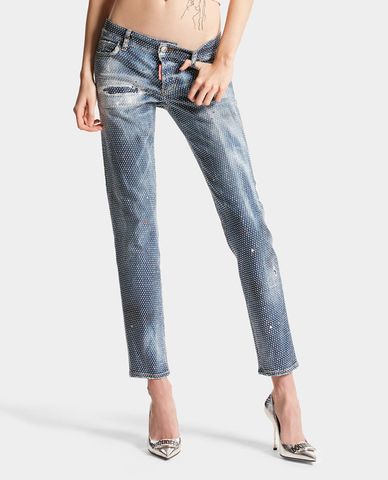  DSQUARED2 - Quần jeans nữ ống đứng phối wash bạc Hollywood 