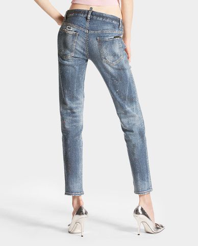  DSQUARED2 - Quần jeans nữ ống đứng phối wash bạc Hollywood 