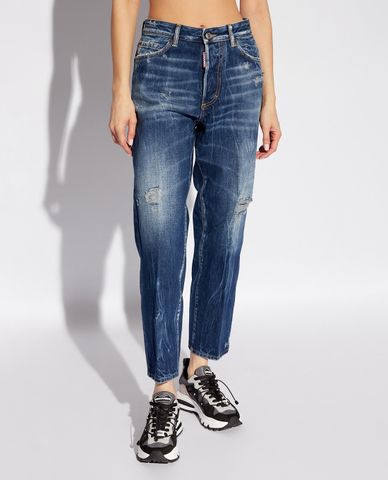  DSQUARED2 - Quần jeans nữ ống đứng phối wash bạc thời thượng 