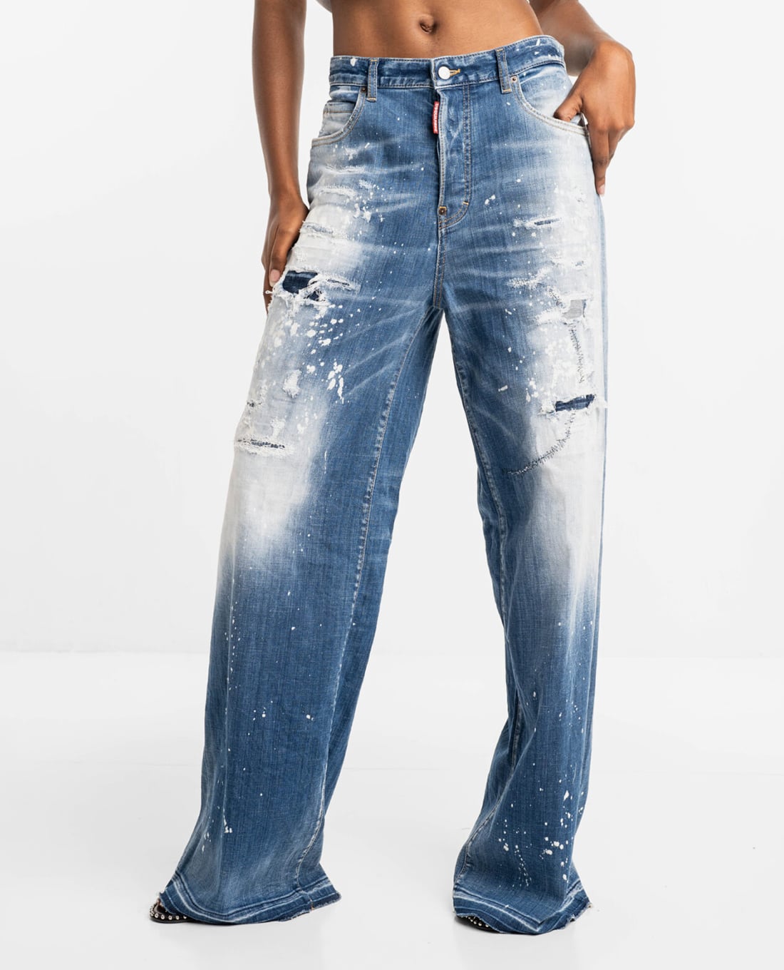 DSQUARED2 - Quần jeans nữ ống rộng Wood Worm Wash
