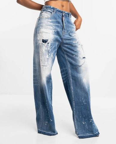  DSQUARED2 - Quần jeans nữ ống rộng Wood Worm Wash 