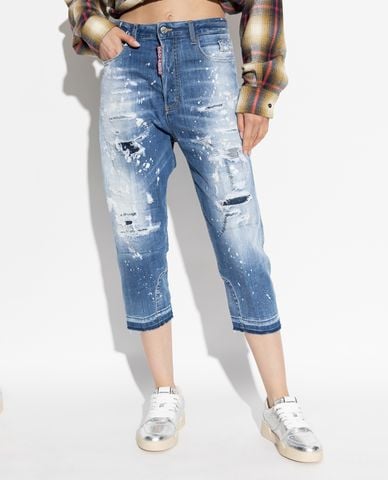  DSQUARED2 - Quần jeans lửng nữ ống đứng wash bạc Baby Carpenter 