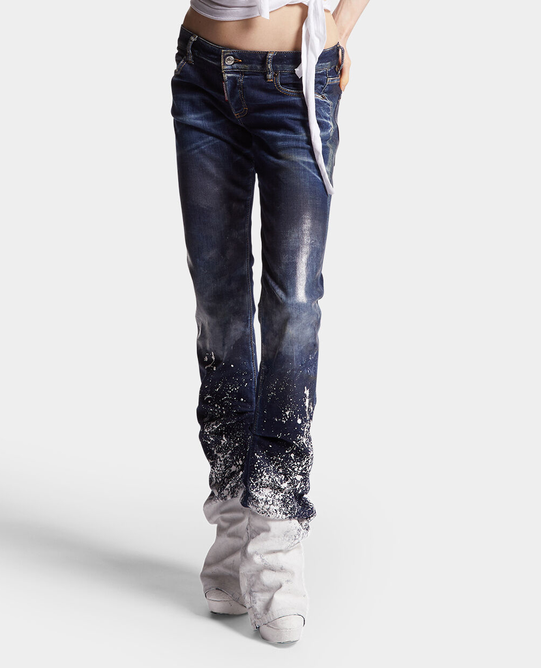 DSQUARED2 - Quần jeans nữ ống loe wash bạc Dark Snow