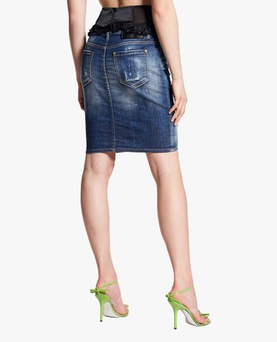  DSQUARED2 - Chân váy denim mini Cloudy Wash Corset 