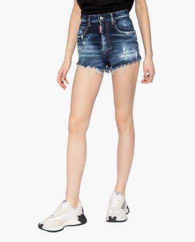  DSQUARED2 - Quần shorts jeans nữ wash bạc thời trang 