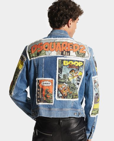  DSQUARED2 - Áo khoác denim nam cổ bẻ tay dài phối hình hoạt hình Betty Boop 