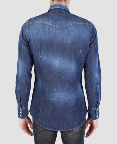  DSQUARED2 - Áo sơ mi nam denim phối túi vuông Distressed 