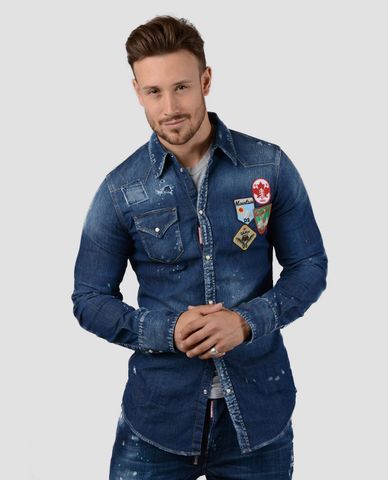  DSQUARED2 - Áo sơ mi nam denim tay dài Patch in Blue 