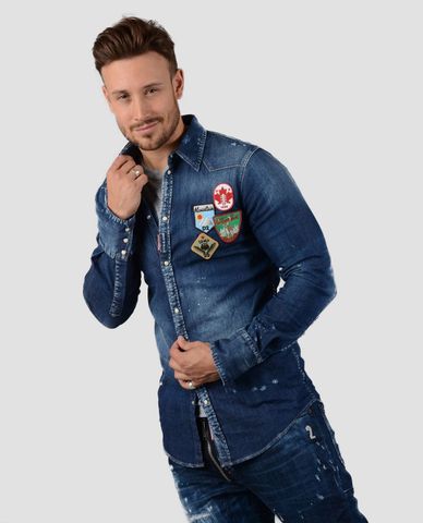  DSQUARED2 - Áo sơ mi nam denim tay dài Patch in Blue 