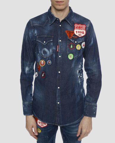  DSQUARED2 - Áo sơ mi nam denim Dsquared2 Patches-Blue 