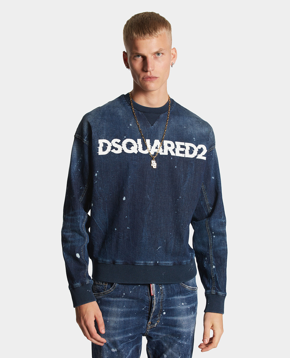 DSQUARED2 - Áo sweatshirt nam denim cổ tròn tay dài phom ôm Cipro