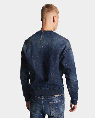  DSQUARED2 - Áo sweatshirt nam denim cổ tròn tay dài phom ôm Cipro 