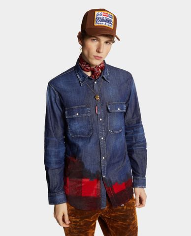 DSQUARED2 - Áo sơ mi denim nam tay dài wash bạc Canadian Jack 