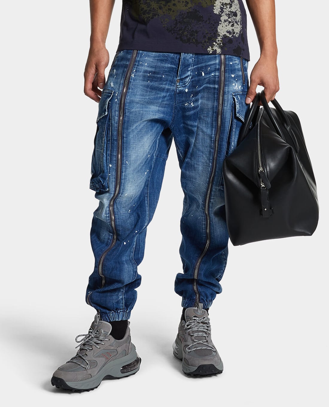 DSQUARED2 - Quần jeans baggy nam Wash Zipped Cargo