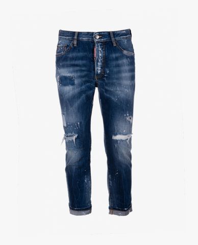  DSQUARED2 - Quần jeans nữ denim wash bạc phối chi tiết rách thời trang 