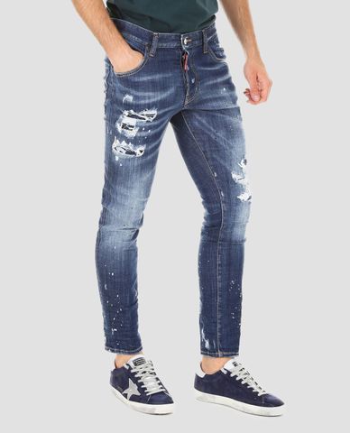 DSQUARED2 - Quần jeans nam skinny Skater Blue Destroyed 