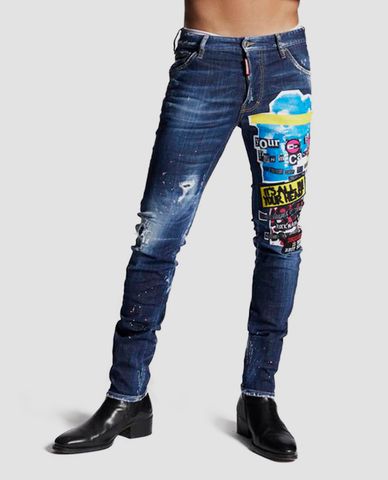  DSQUARED2 - Quần jeans nam họa tiết chữ in Cool Guy 